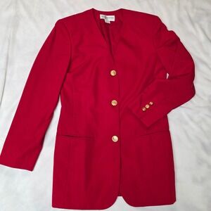 Vtg Liz Claiborne Blazer Size 6 Red Jacket Collarless Gold Buttons MK Size 6 EUC